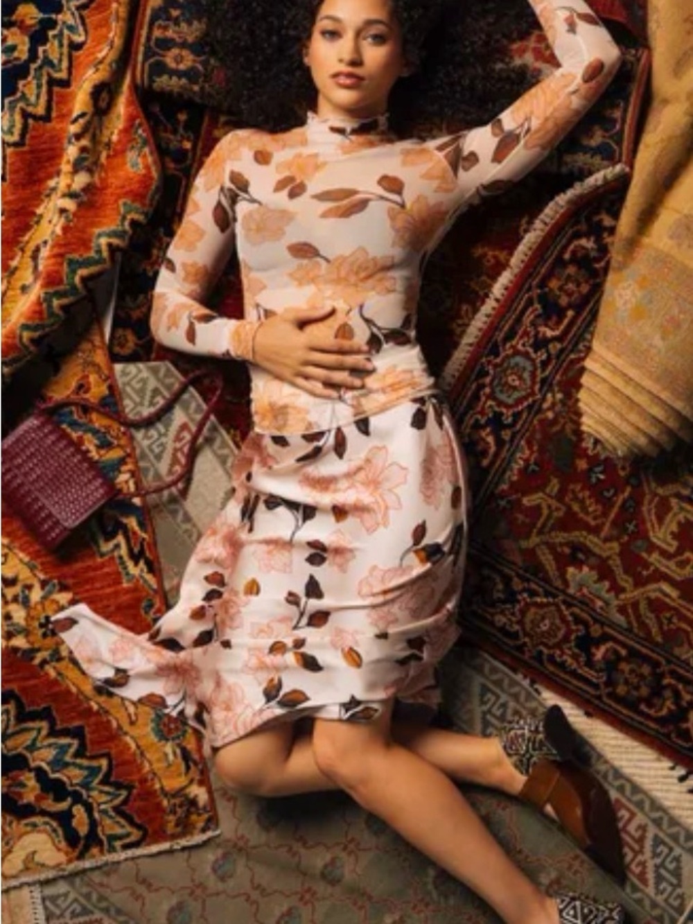 Favorite Daughter Blush Pink Floral Long-Sleeve Midi Dress